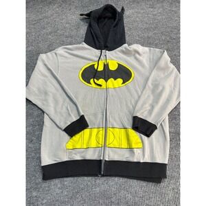 Batman DC Comics Zip Up Hoodie Grey Black Costume Bat Ears Mens XL